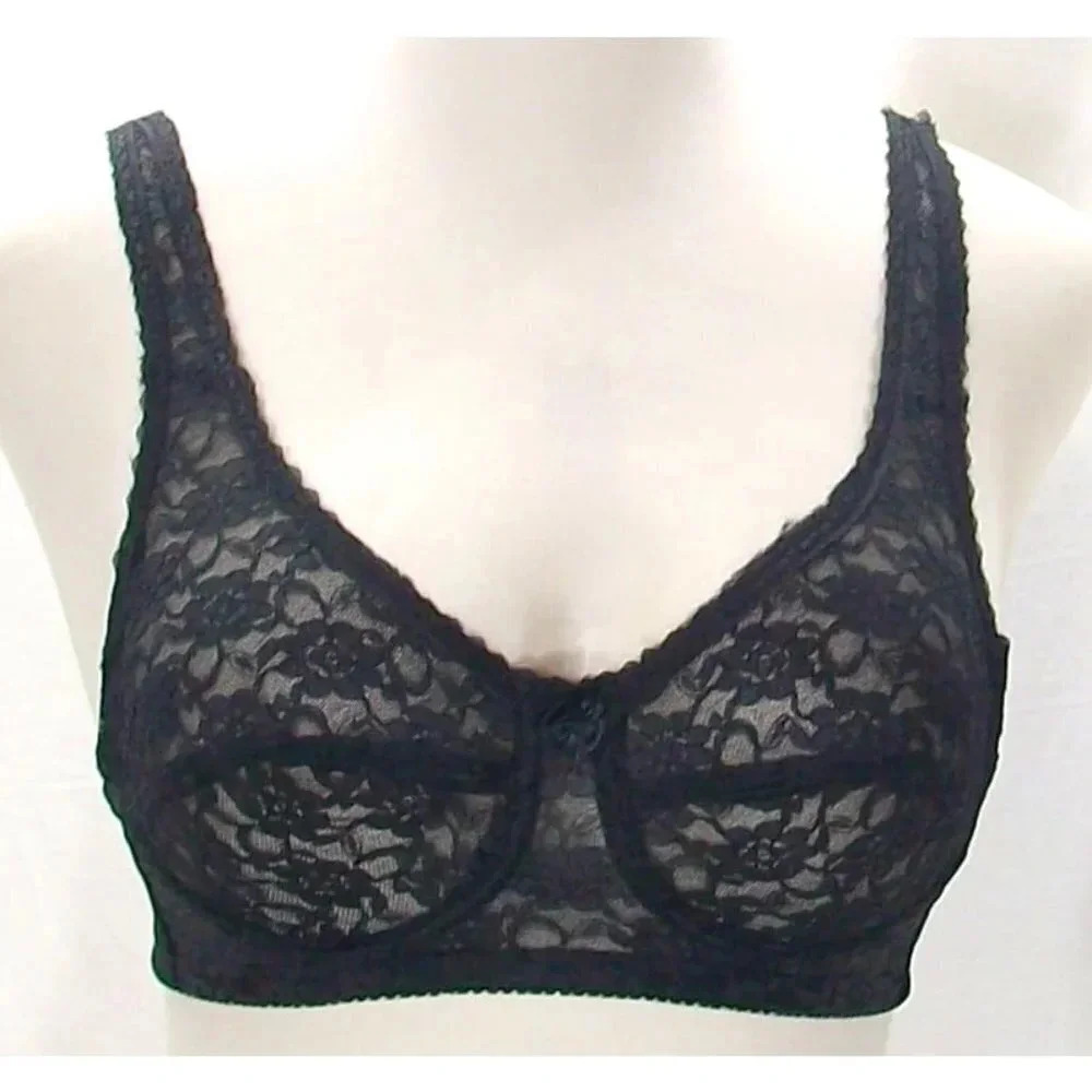 Claudio Nucci Semi Sheer Lace Divided Cup Underwire Bra 36B Black Excellent Pre